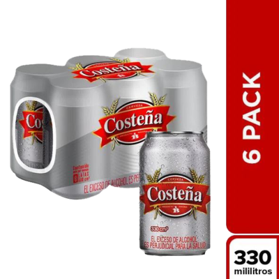 CERVEZA COSTEÑA GRIS LATA SIXPACK 355 CM³